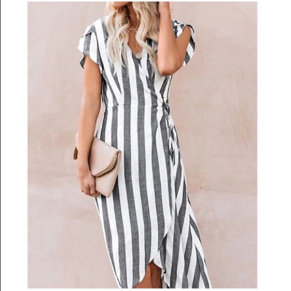 Striped Tie Wrap Summer Dress